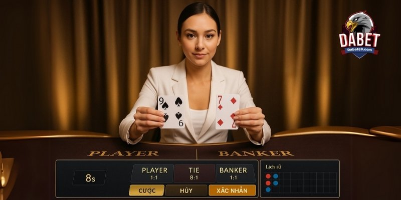 Bàn chơi Live Casino Dabet với dealer chia bài và bảng cược minh bạch, trực quan