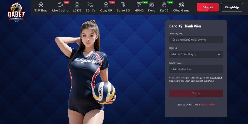 Biểu mẫu thông tin đăng ký Dabet