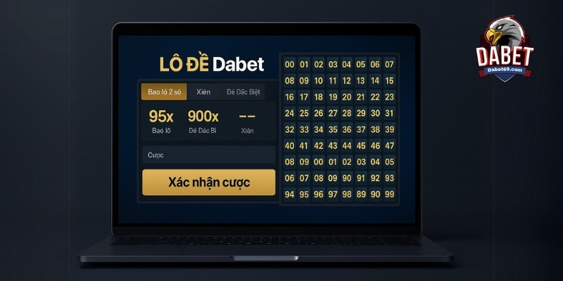 Giao diện chuyên mục Lô Đề Dabet với bảng số, lựa chọn kiểu cược và tỷ lệ trả thưởng nổi bật